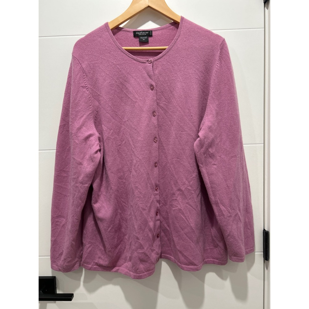 Lord & Taylor Pink 100% Cashmere Cardigan Sweater Button Front Crew Neck Plus 3X